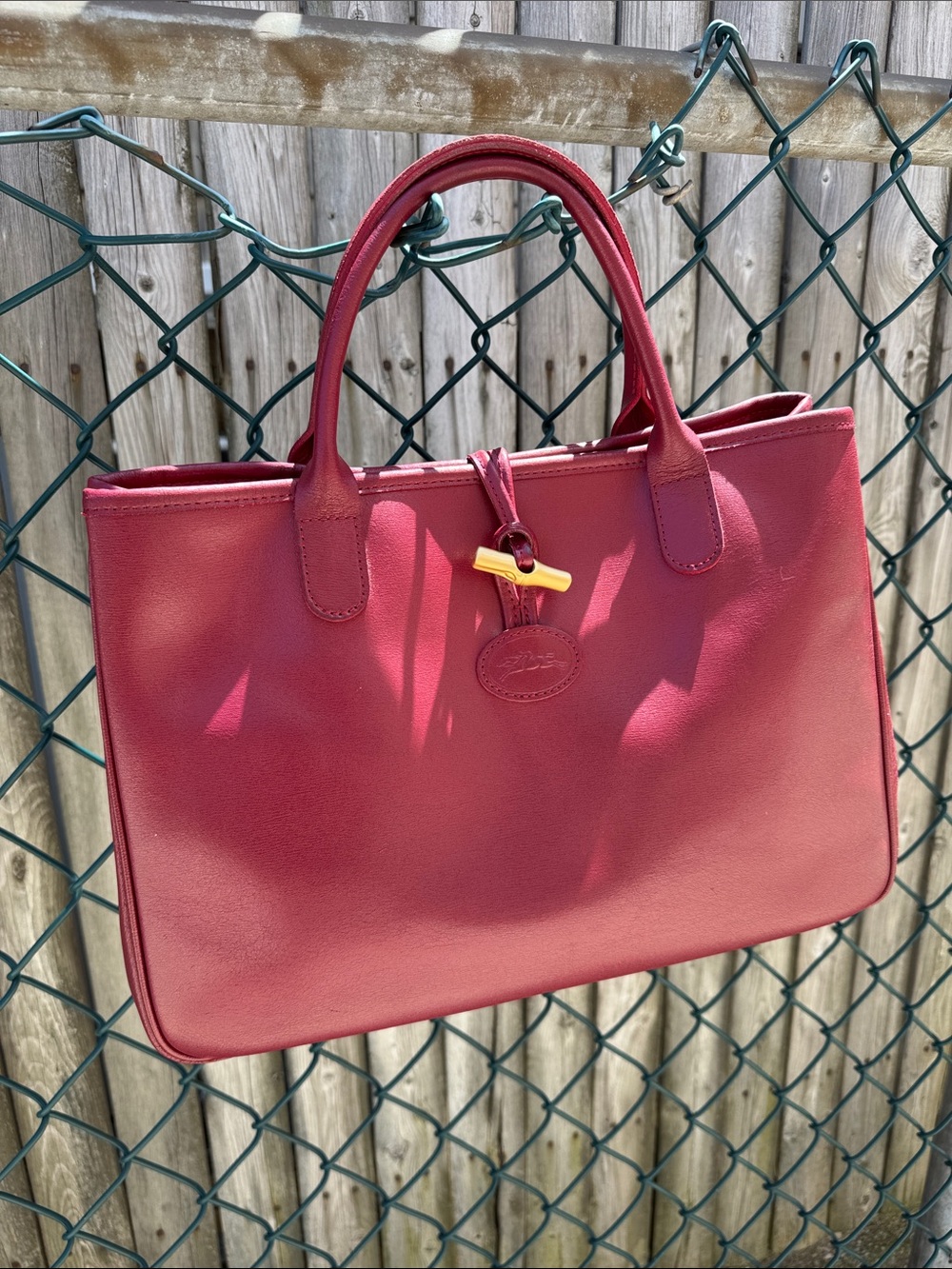 Longchamp Red Russo Leather Tote with Bamboo inspired Toggle closure - Picture 3 of 15